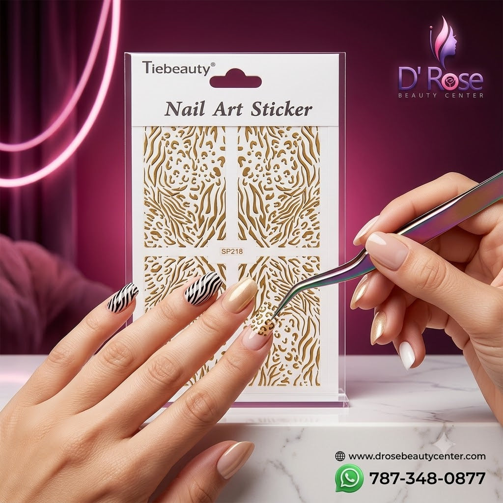 Tiebeauty Nail Art Stickers Dorados Animal Print Mixto para Uñas SP218