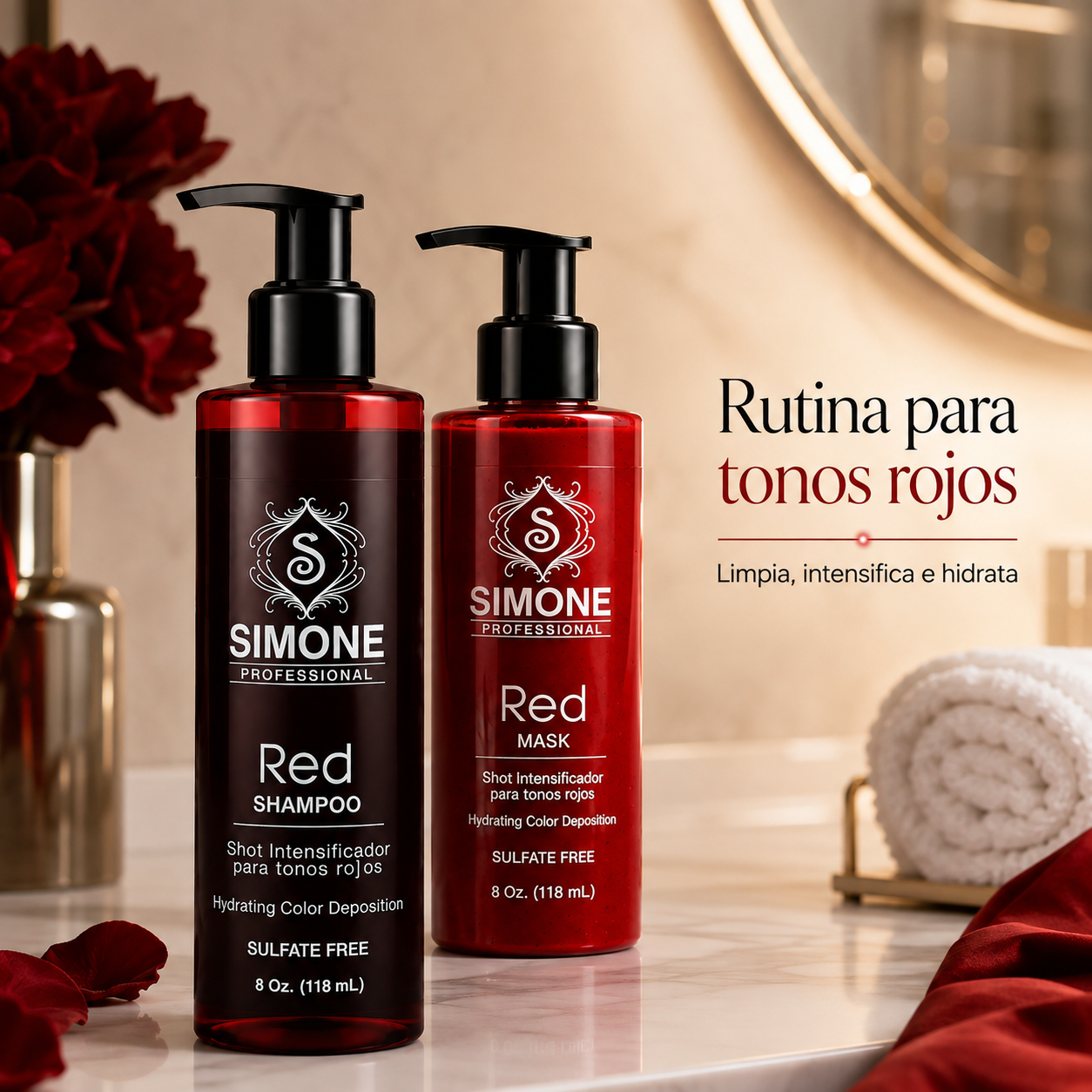 Simone Professional Red Care Kit SRK2 – Red Shampoo + Red Mask 8 Oz. Cada Uno