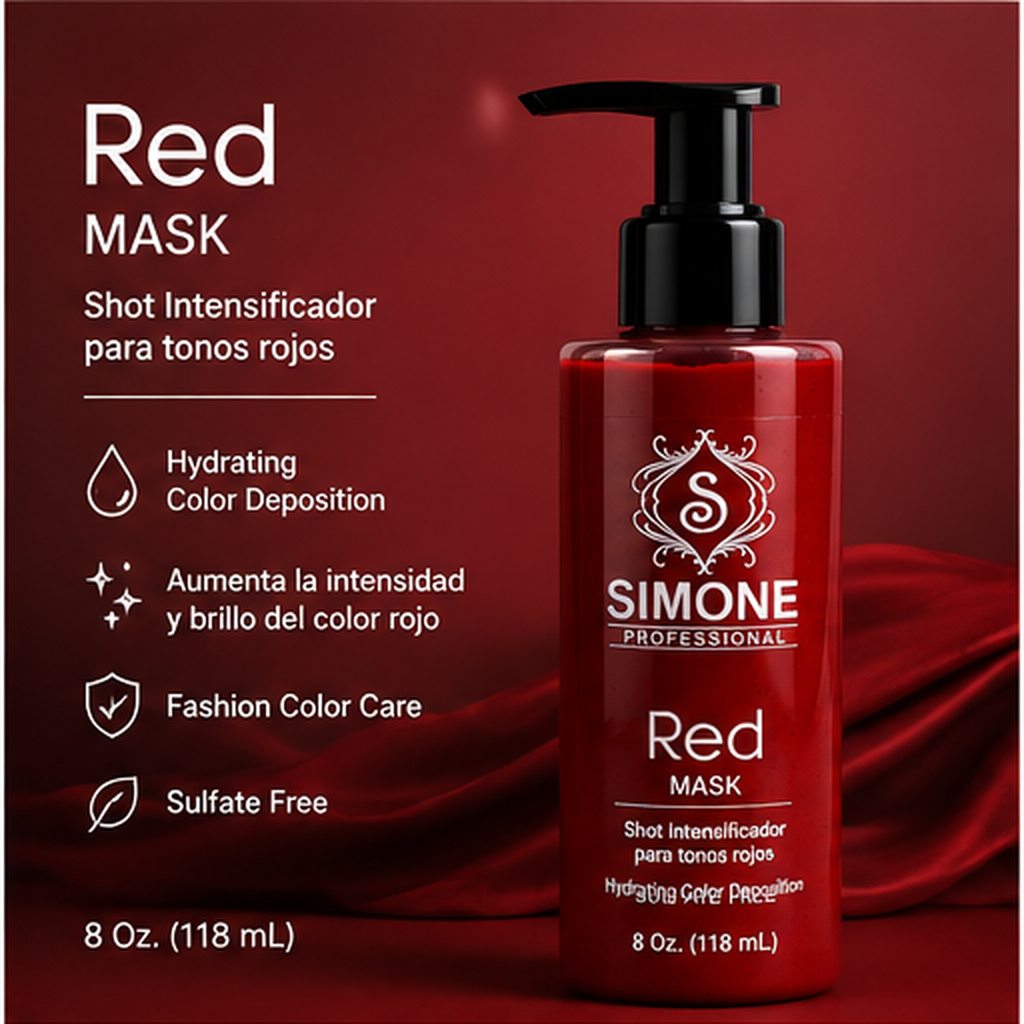 Simone Professional Red Mask SRM8 8 Oz. (118 mL) – Shot Intensificador para Tonos Rojos