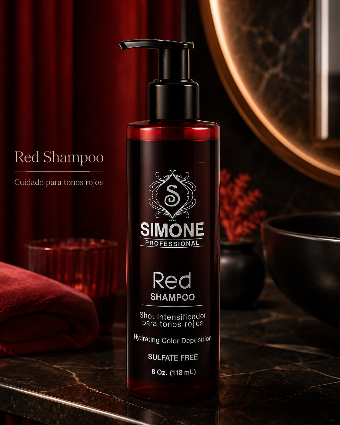 Simone Professional Red Shampoo SRSH8 8 Oz. (118 mL) – Tonos Rojos