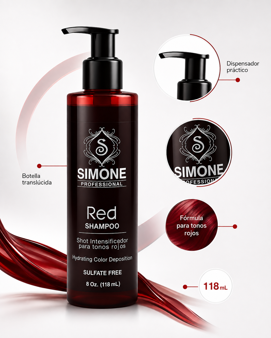 Simone Professional Red Shampoo SRSH8 8 Oz. (118 mL) – Tonos Rojos