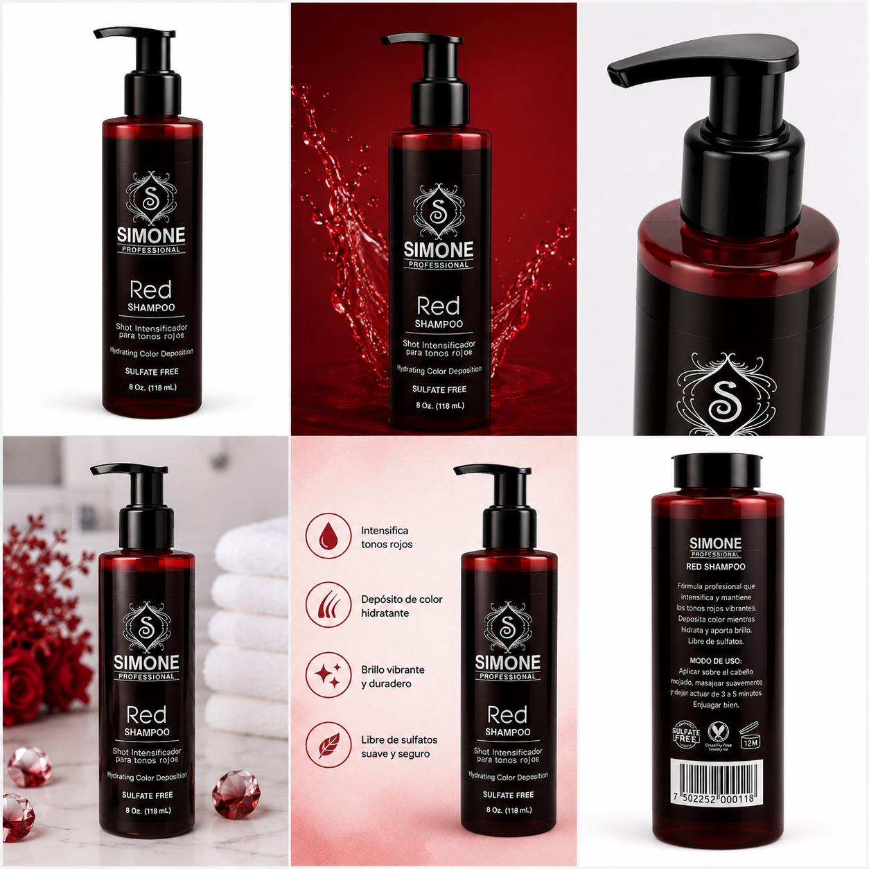 Simone Professional Red Shampoo SRSH8 8 Oz. (118 mL) – Tonos Rojos