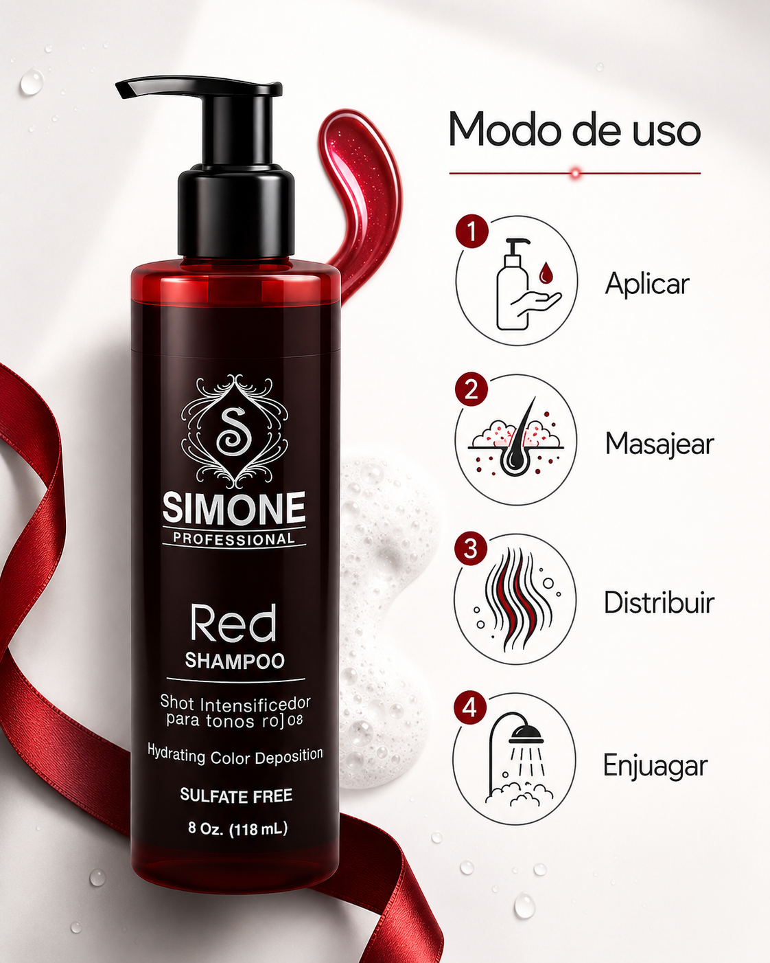 Simone Professional Red Shampoo SRSH8 8 Oz. (118 mL) – Tonos Rojos