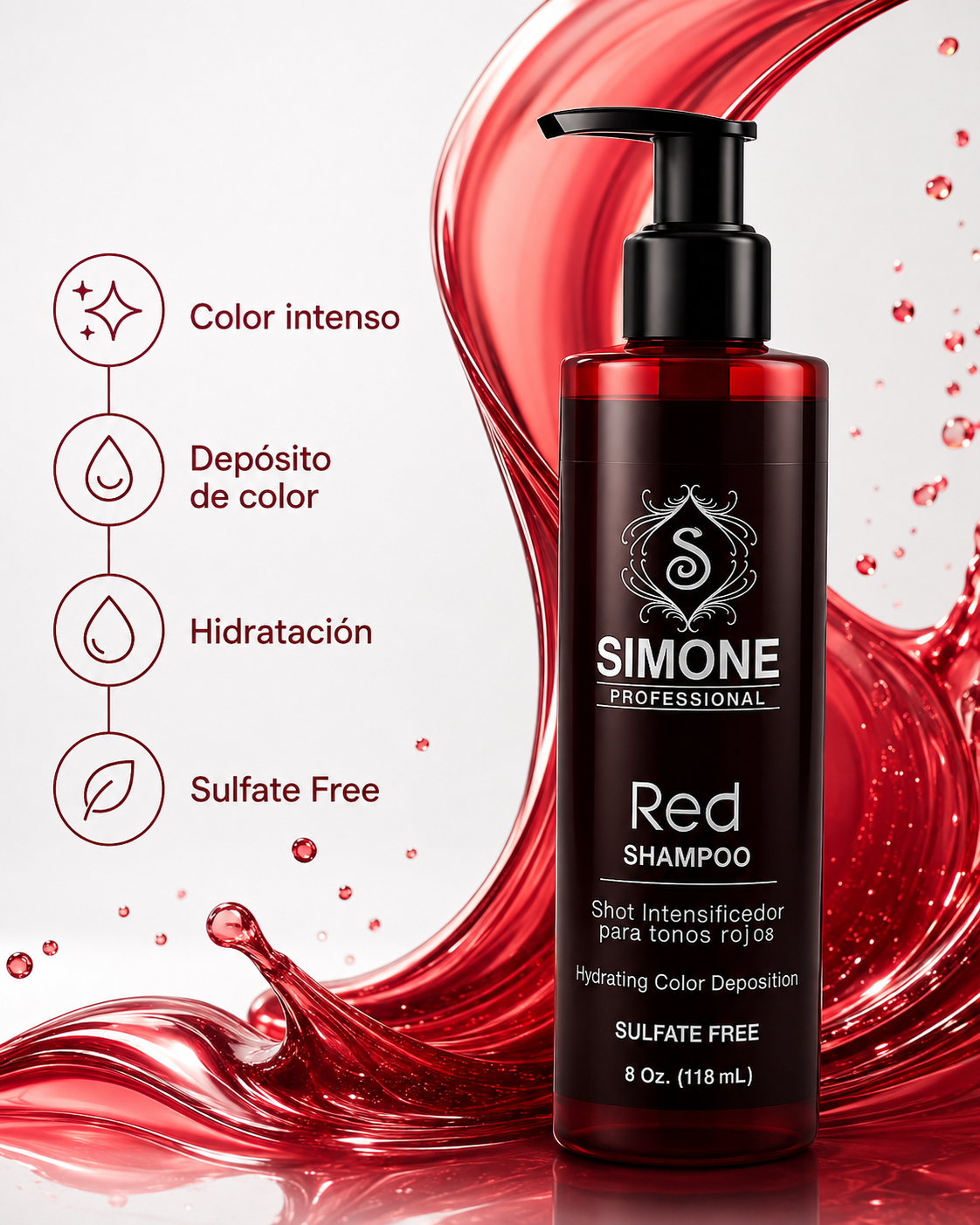 Simone Professional Red Shampoo SRSH8 8 Oz. (118 mL) – Tonos Rojos