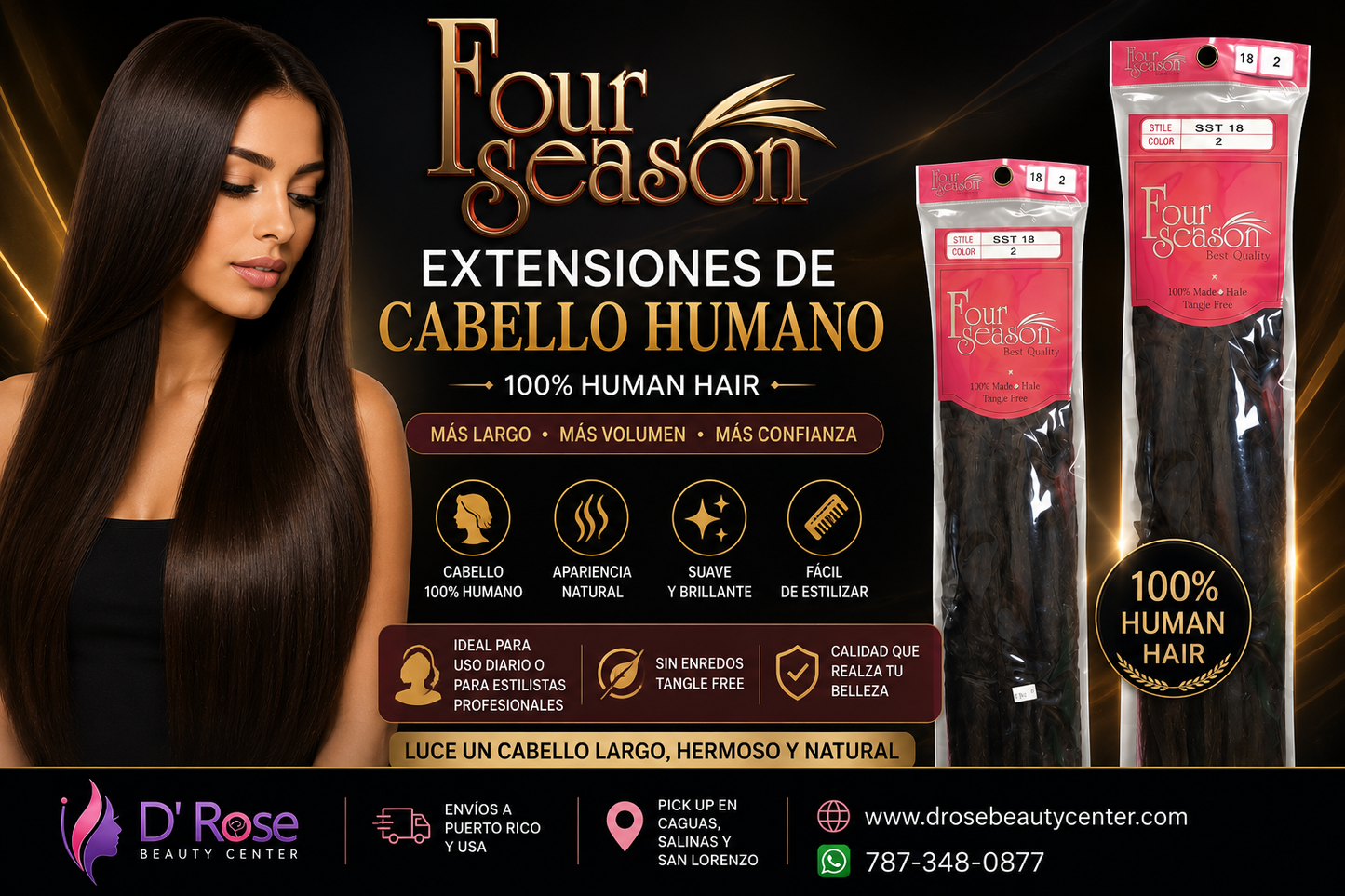 Four Season 100% Human Hair Extensión de Cabello Color #27 18"