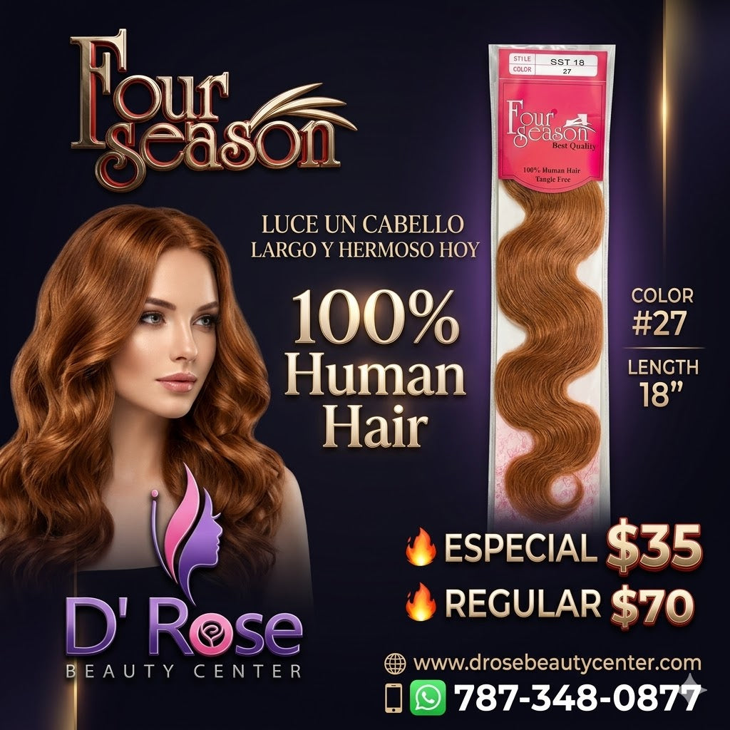 Four Season 100% Human Hair Extensión de Cabello Color #27 18"