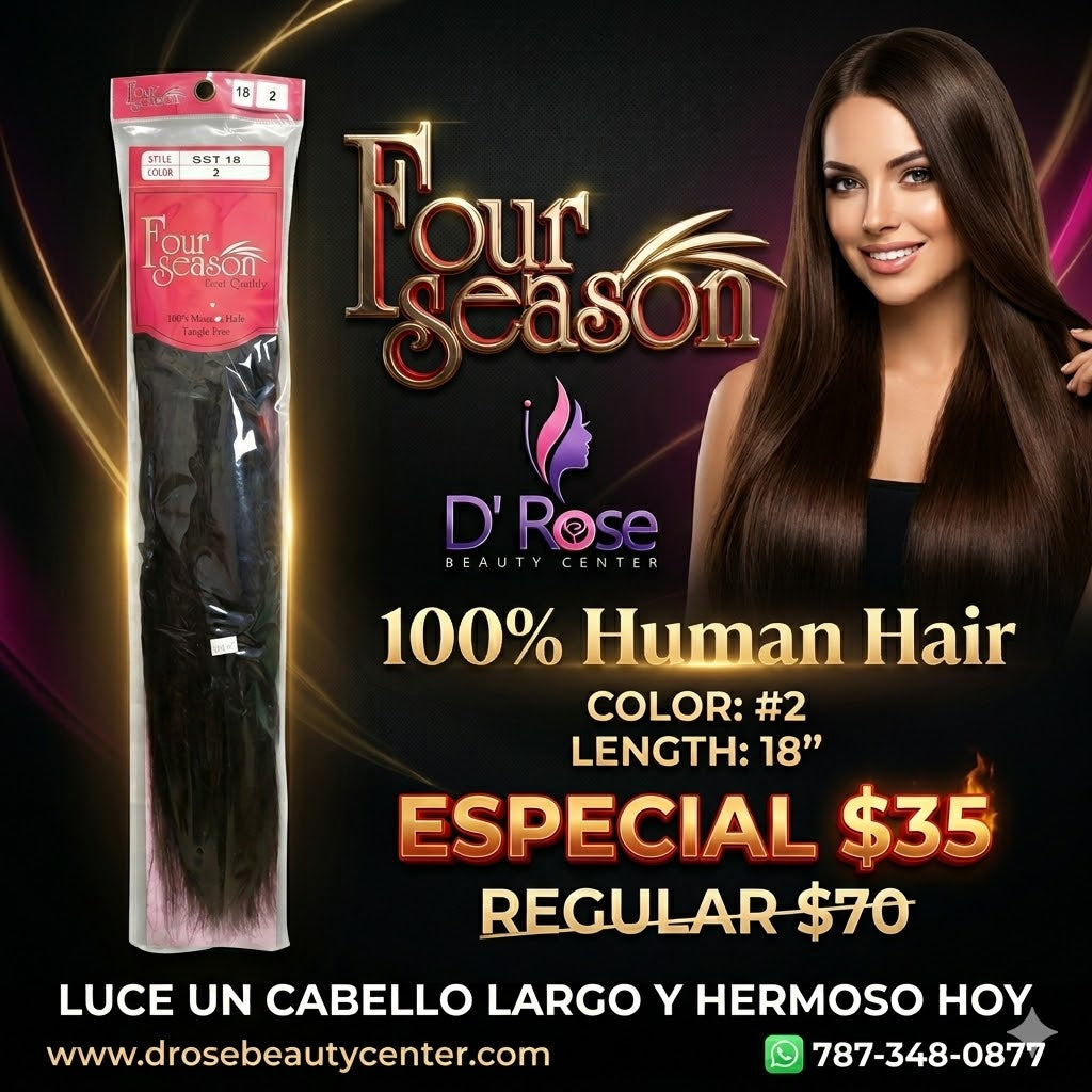 Four Season 100% Human Hair Extensión de Cabello Color #2 18"