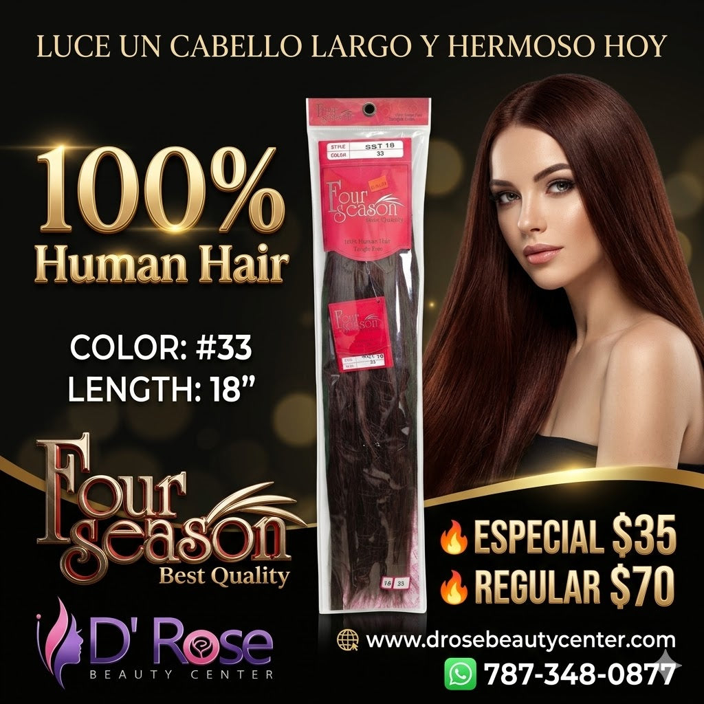 Four Season 100% Human Hair Extensión de Cabello Color #33 18"