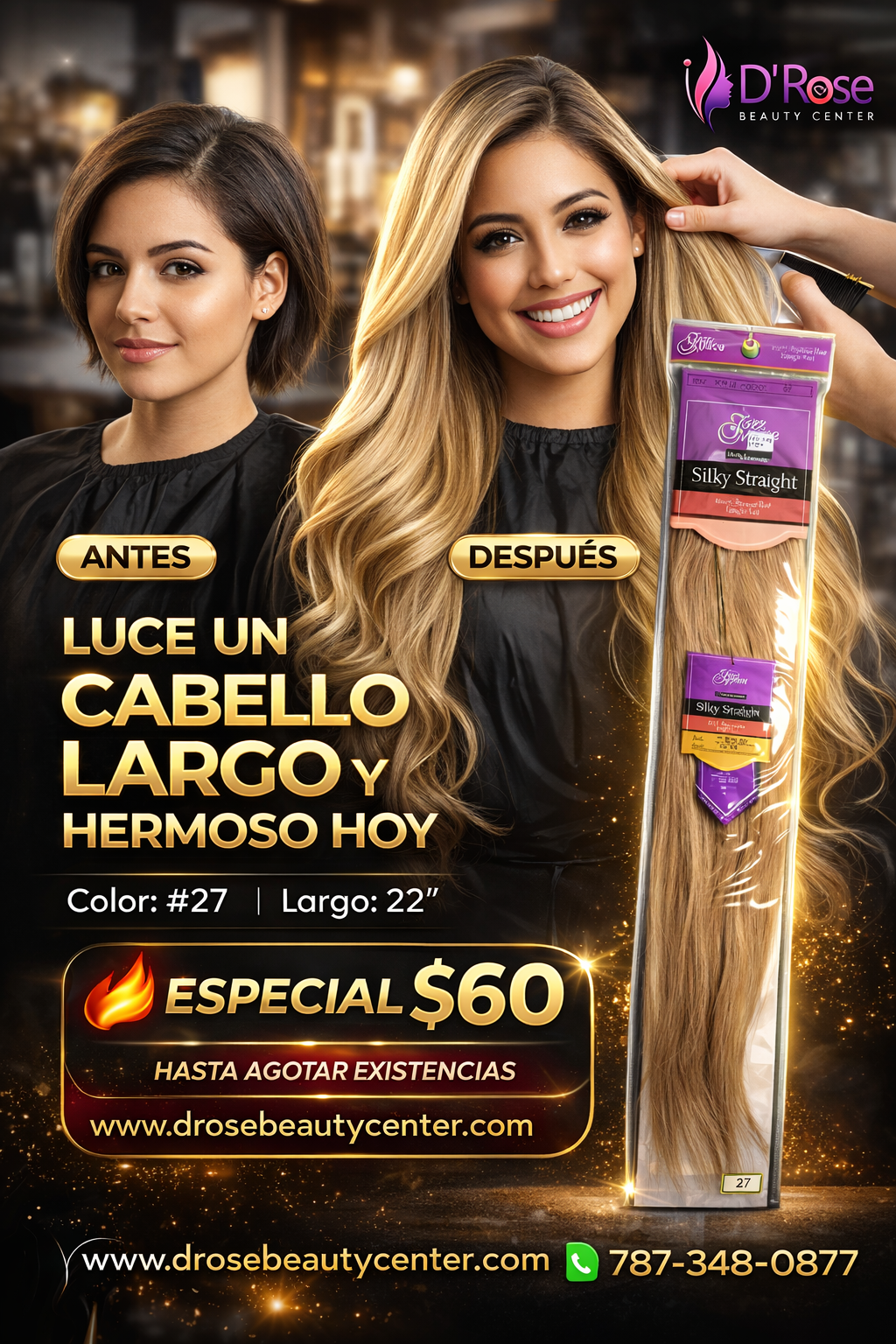 ✨ Extensiones Jazz Wave Silky Straight 22” Color #27 – 100% Cabello Humano Premium ✨