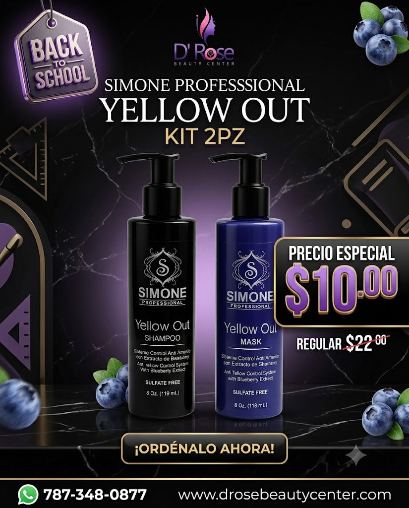 Simone Professional Yellow Out Kit 2 Piezas – Shampoo 8 Oz. + Mask 8 Oz.