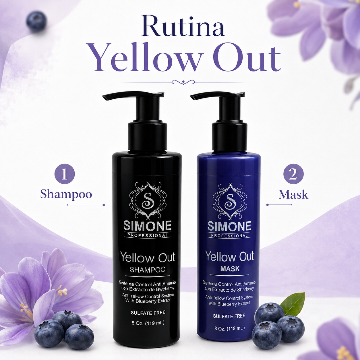 Simone Professional Yellow Out Kit 2 Piezas – Shampoo 8 Oz. + Mask 8 Oz.