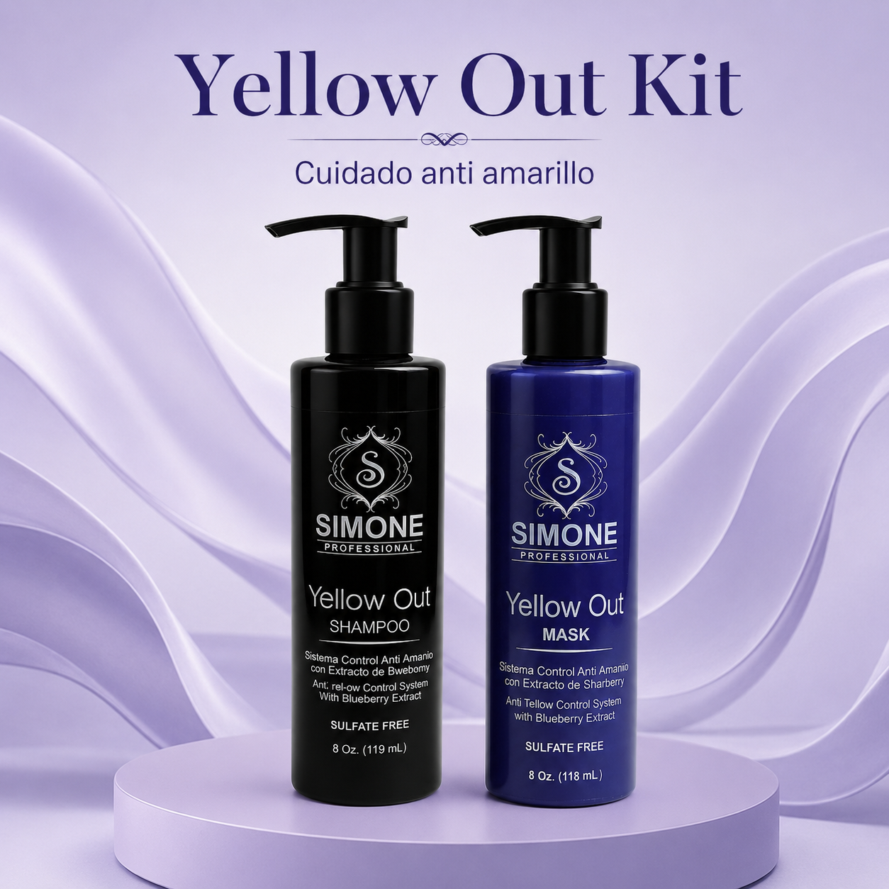 Simone Professional Yellow Out Kit 2 Piezas – Shampoo 8 Oz. + Mask 8 Oz.