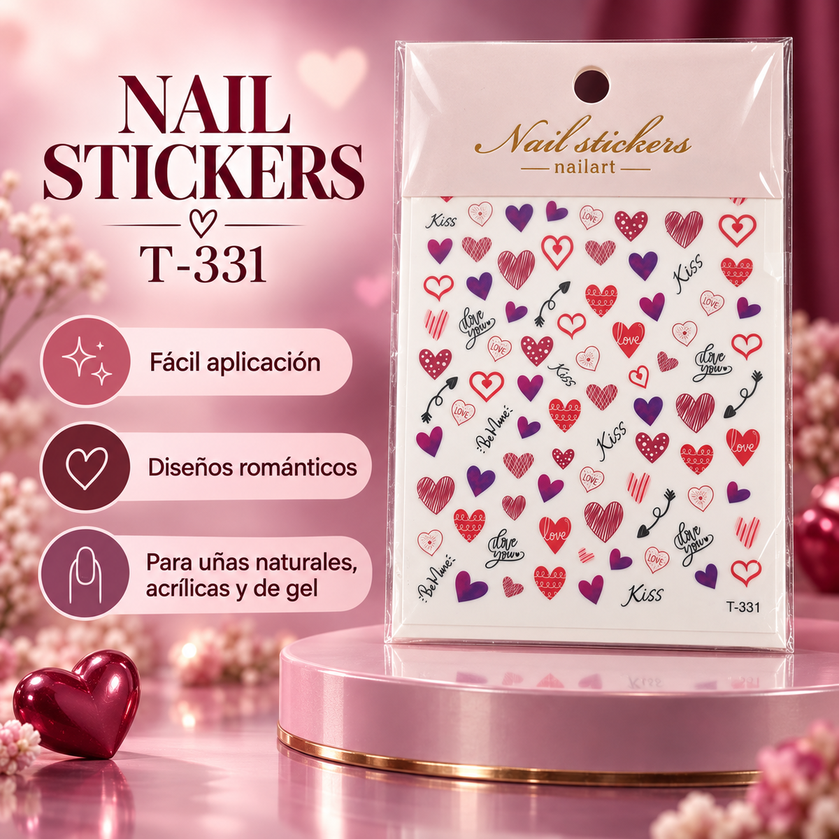 Nail Stickers para Uñas Corazones y Amor T-331