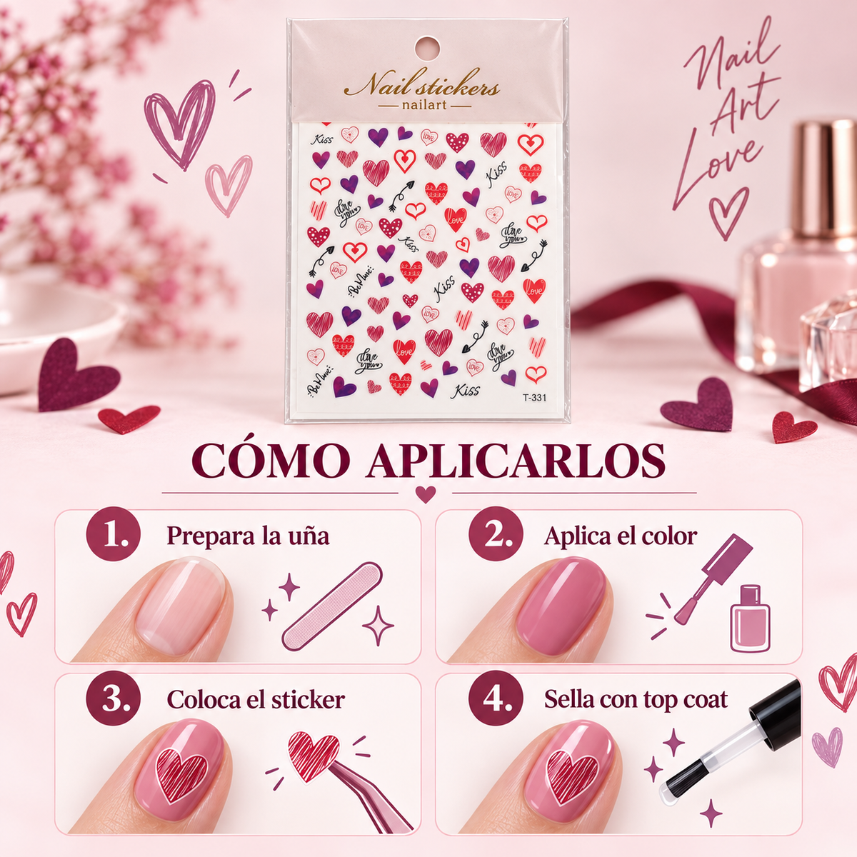 Nail Stickers para Uñas Corazones y Amor T-331