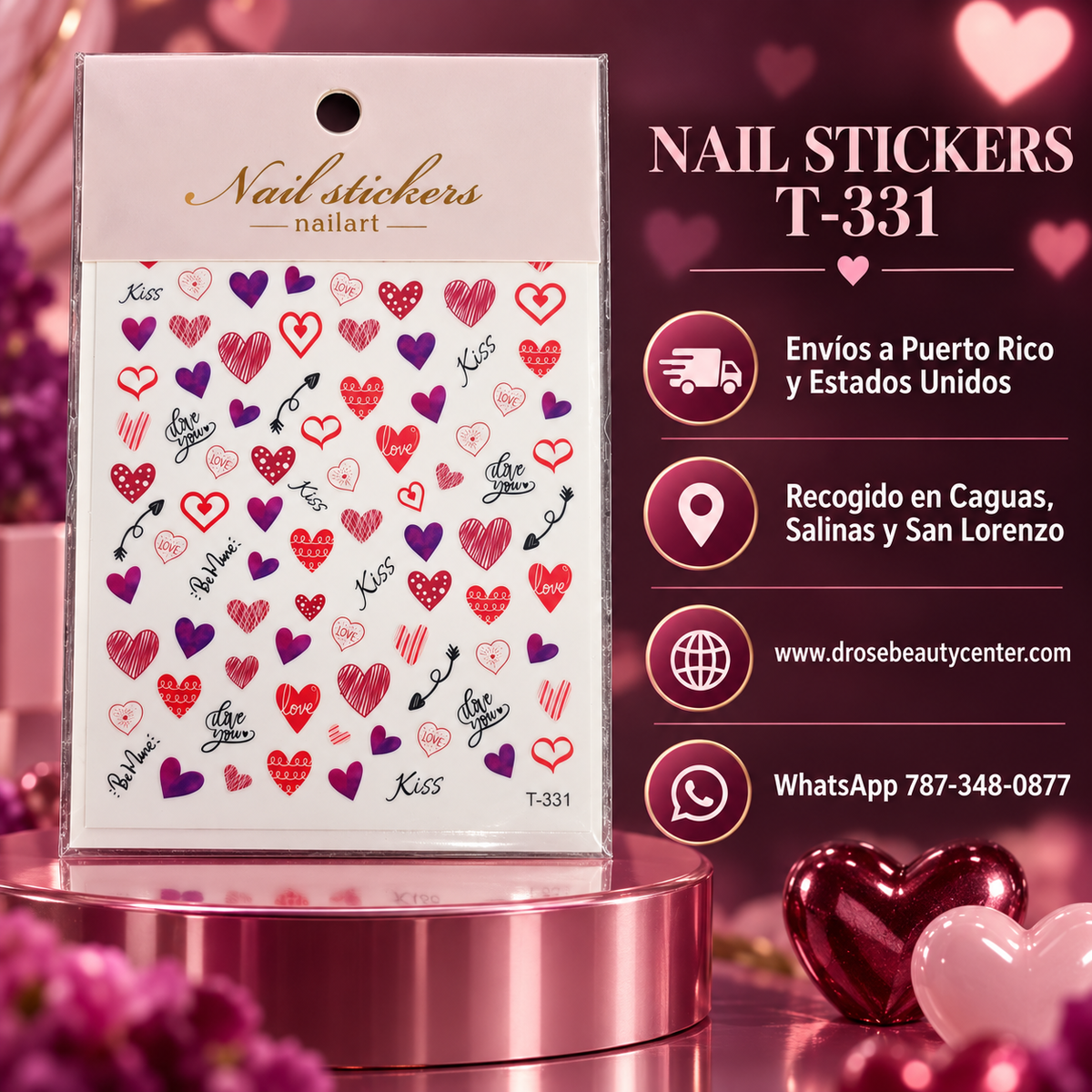Nail Stickers para Uñas Corazones y Amor T-331