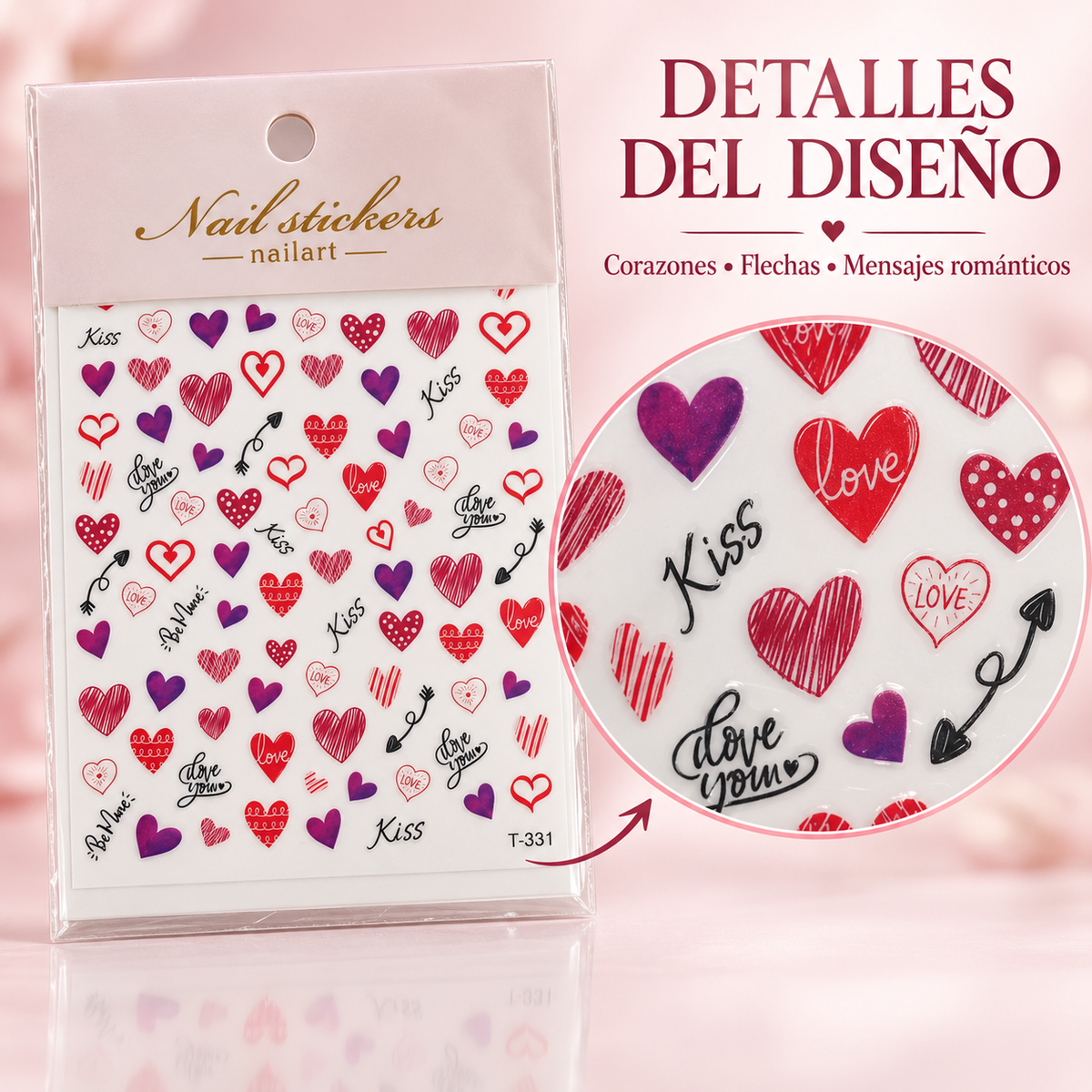 Nail Stickers para Uñas Corazones y Amor T-331