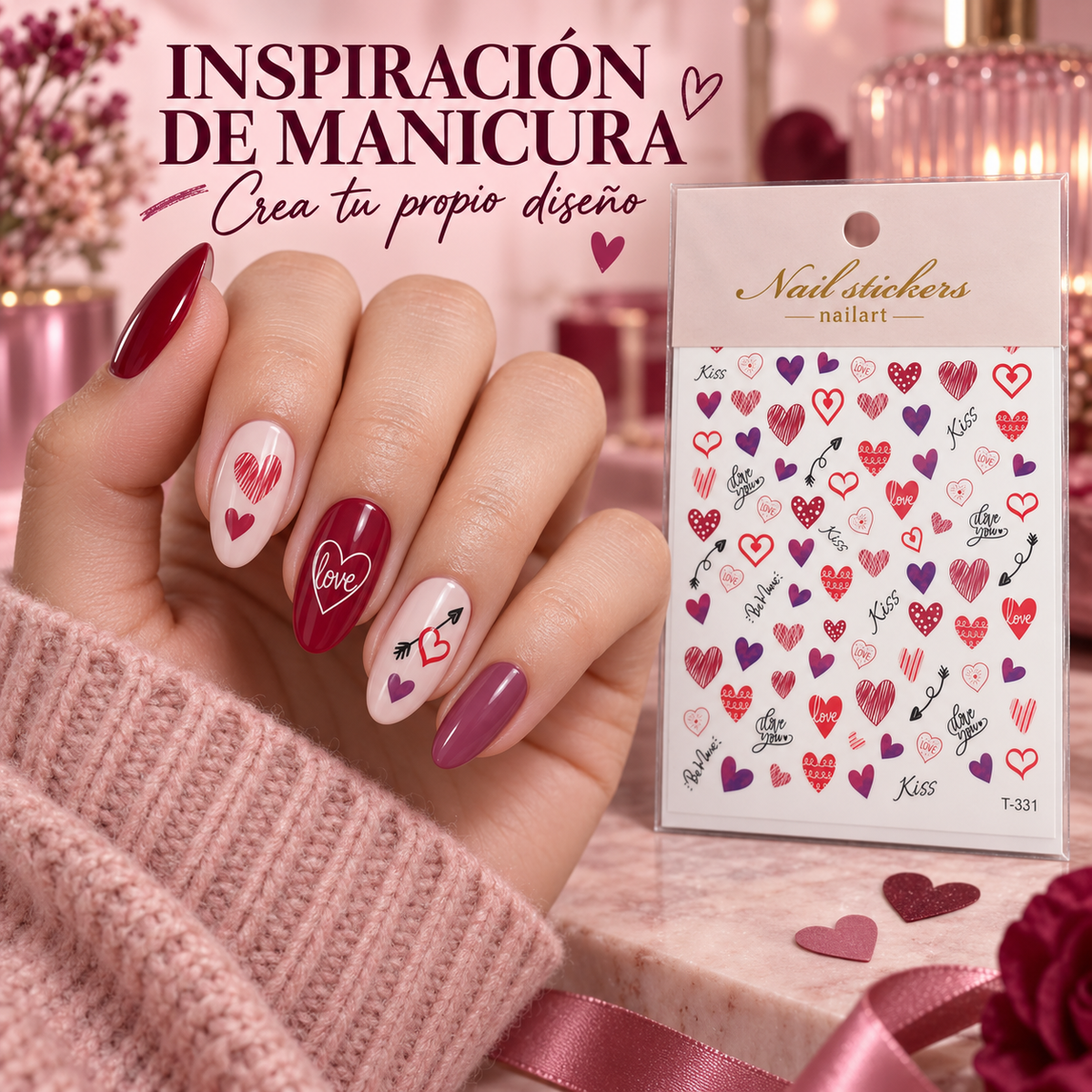 Nail Stickers para Uñas Corazones y Amor T-331