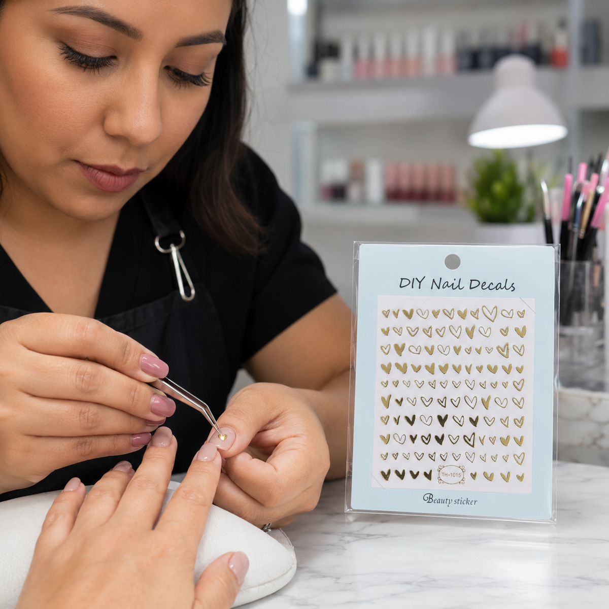 DIY Nail Decals de Corazones Dorados TH-1015