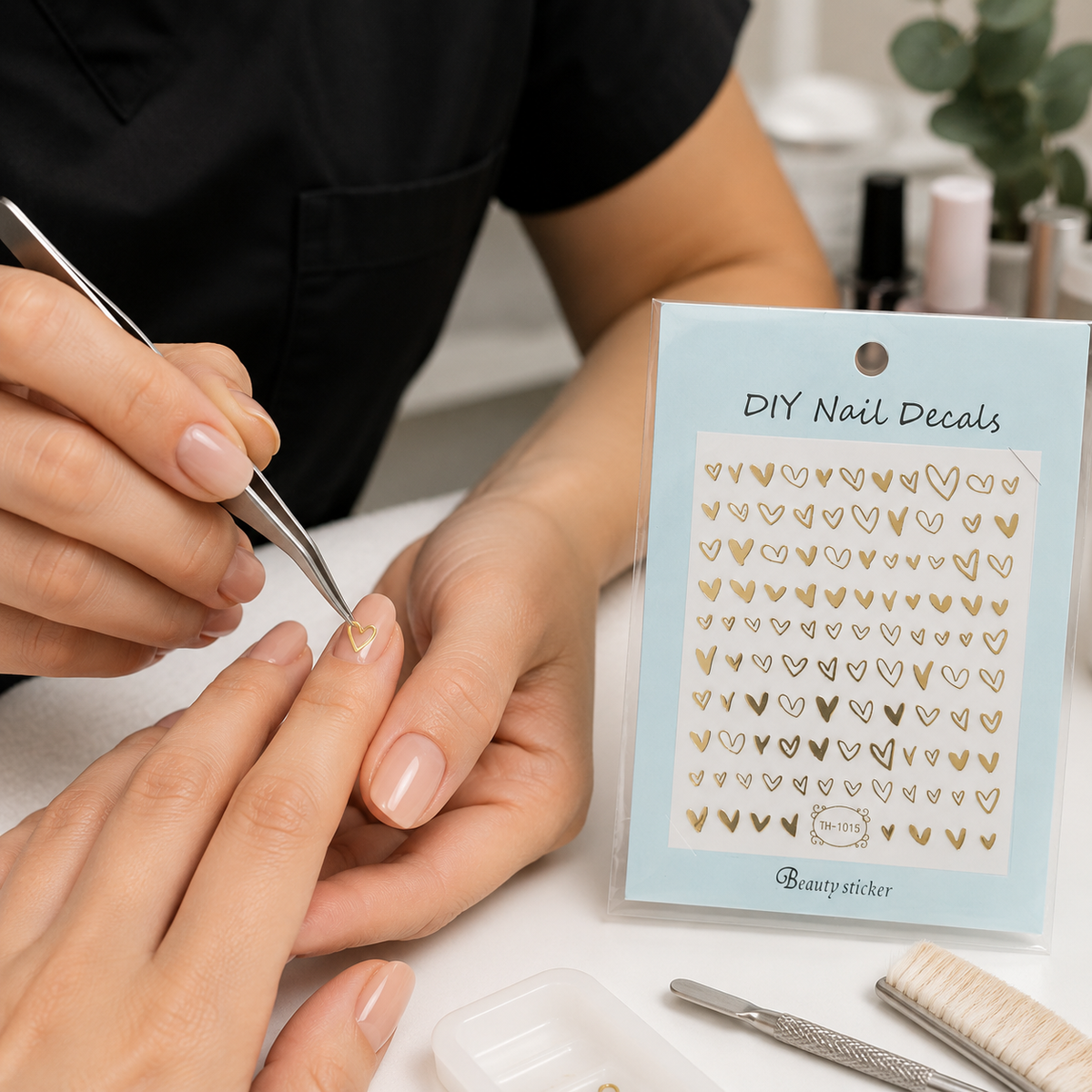 DIY Nail Decals de Corazones Dorados TH-1015