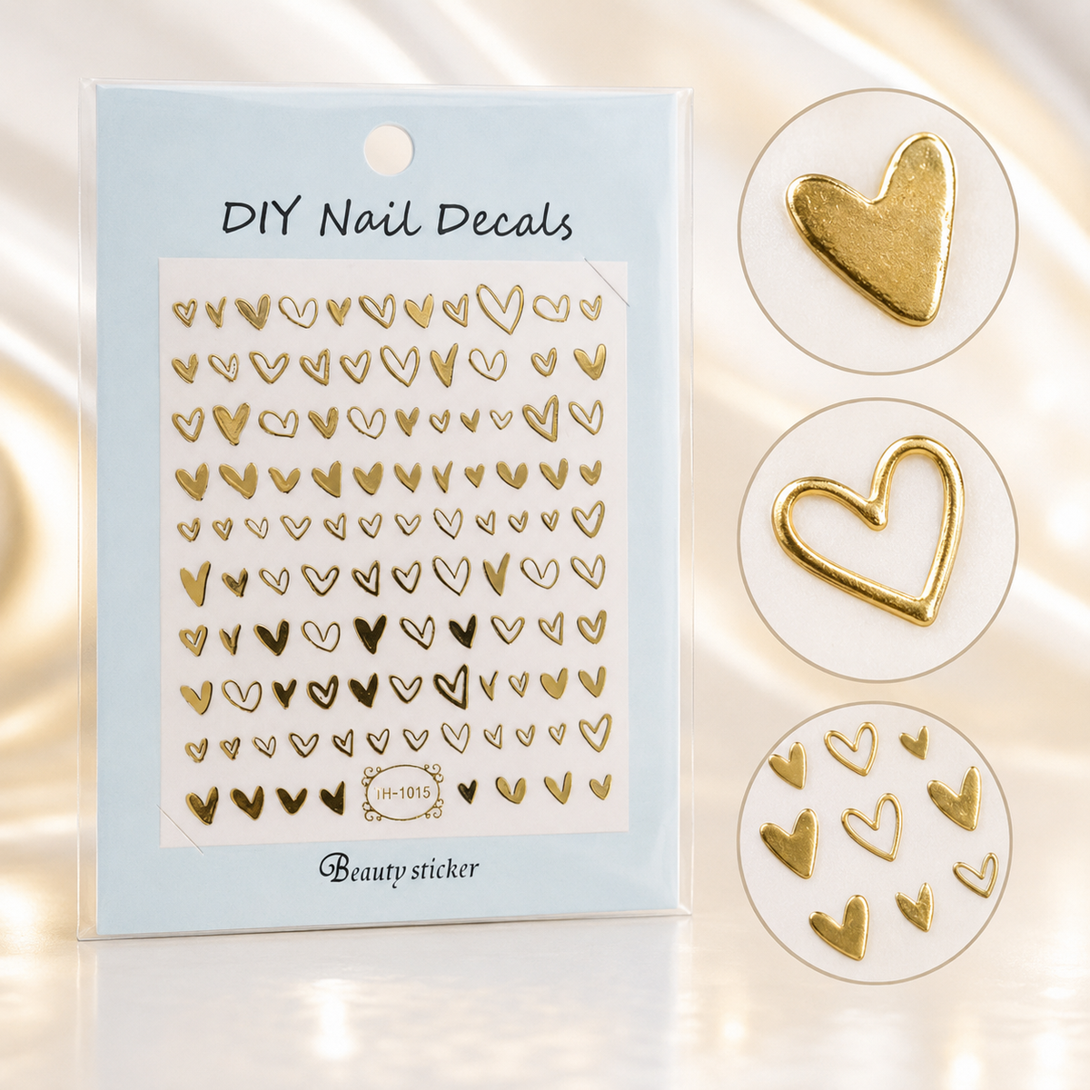 DIY Nail Decals de Corazones Dorados TH-1015