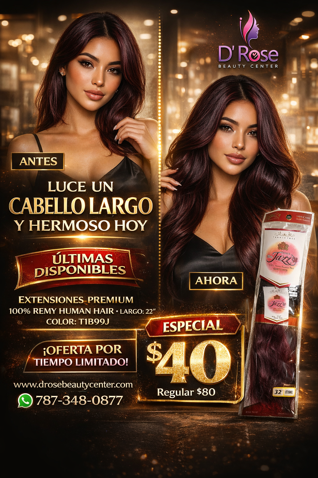 ✨ Extensiones The Jazz Remy Silky Straight 12” Color T1B/99J – 100% Human Hair Premium ✨