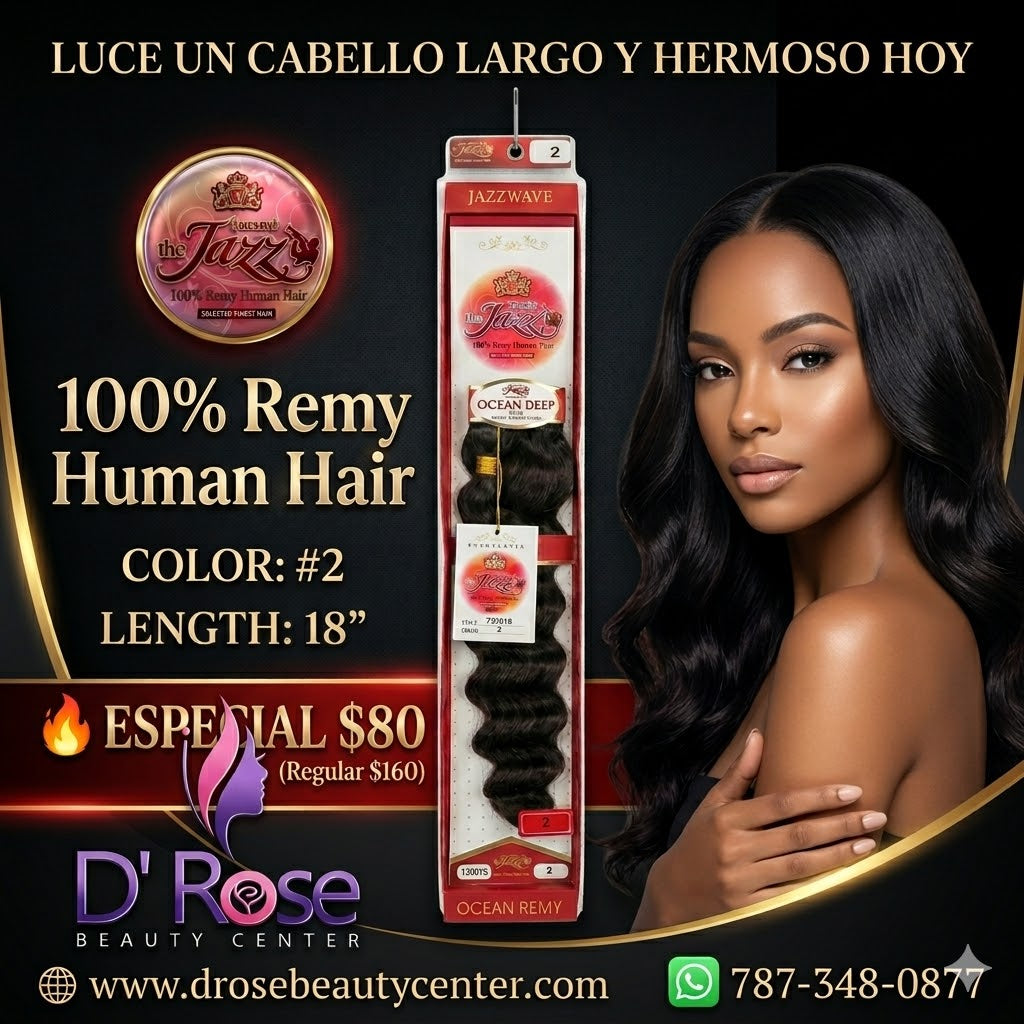 Jazz Wave Ocean Remy 100% Remy Human Hair Extensión de Cabello Color #2 18"