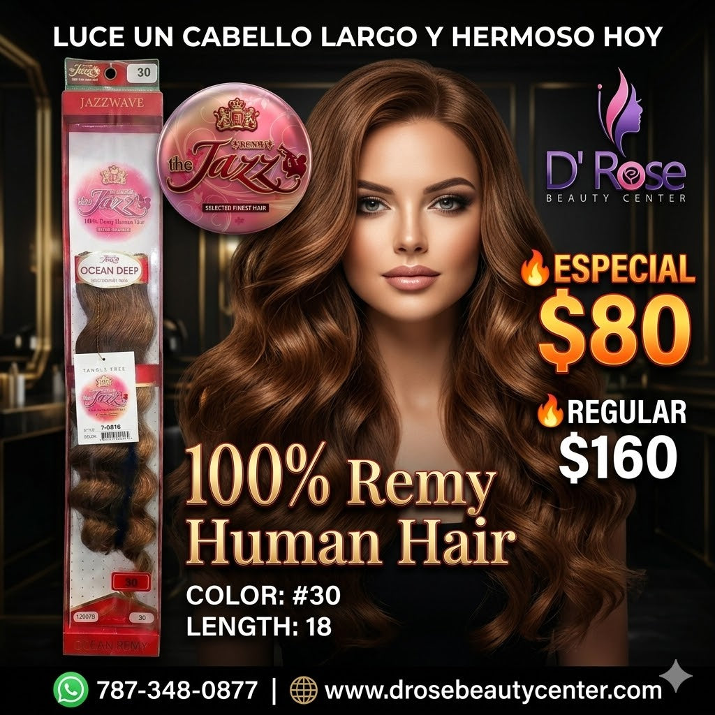 Jazz Wave Ocean Remy 100% Remy Human Hair Extensión de Cabello Color #30 18"