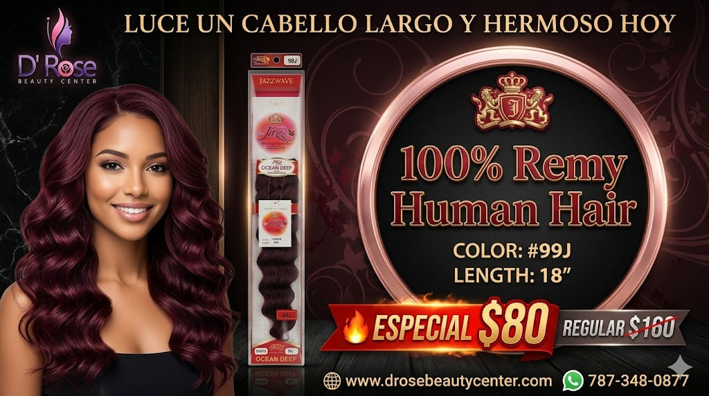 Jazz Wave Ocean Remy 100% Remy Human Hair Extensión de Cabello Color #99J 18"