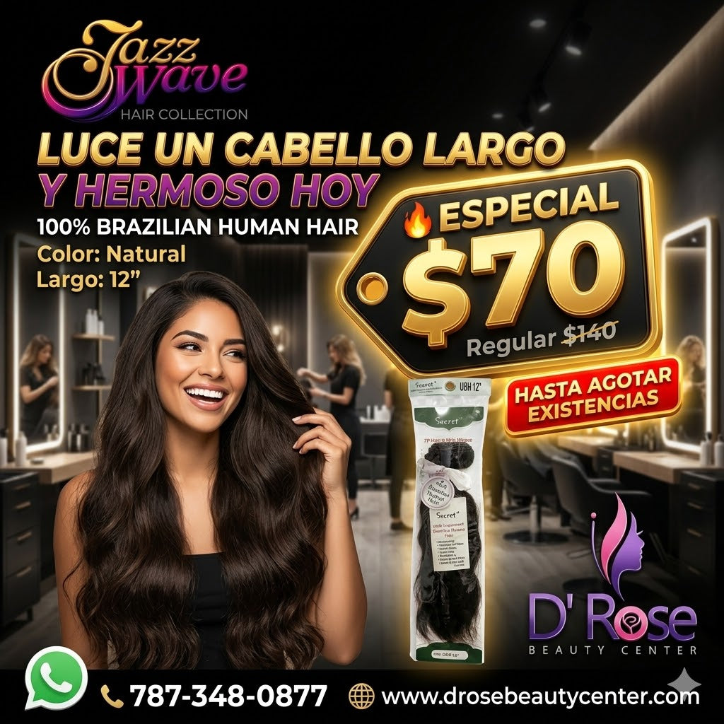 ✨ Extensiones Secret Brazilian Straight 12” – Cabello Humano Natural Black (Bulk Hair) ✨