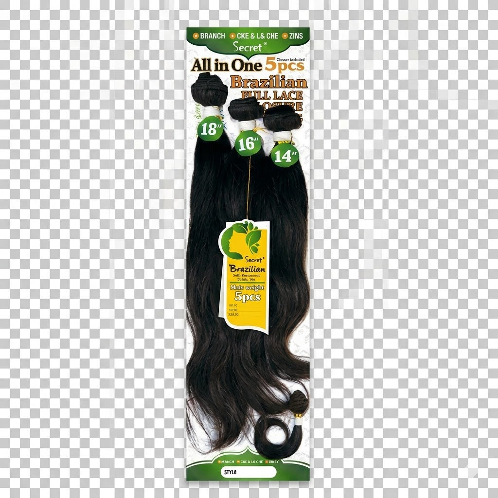 ✨ Extensiones Secret Brazilian All in One 5pcs Natural Wave – Cabello Humano Natural (14”-18”) ✨