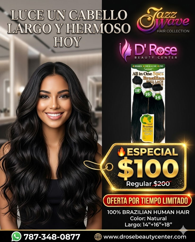 ✨ Extensiones Secret Brazilian All in One 5pcs Natural Wave – Cabello Humano Natural (14”-18”) ✨