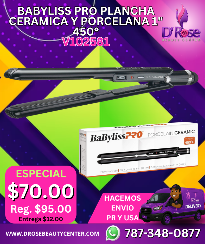 🔥 BabylissPRO Plancha 1” Cerámica y Porcelana 450°F – Alisado profesional instantáneo 🔥
