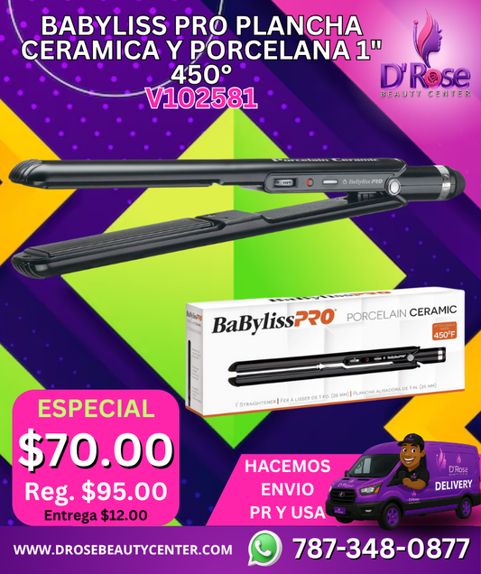 🔥 BabylissPRO Plancha 1” Cerámica y Porcelana 450°F – Alisado profesional instantáneo 🔥