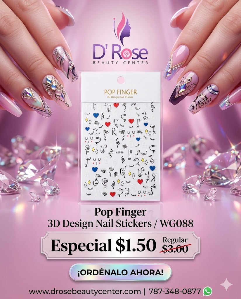 Pop Finger 3D Design Nail Stickers WG088 – Rostros Abstractos, Ojos y Corazones