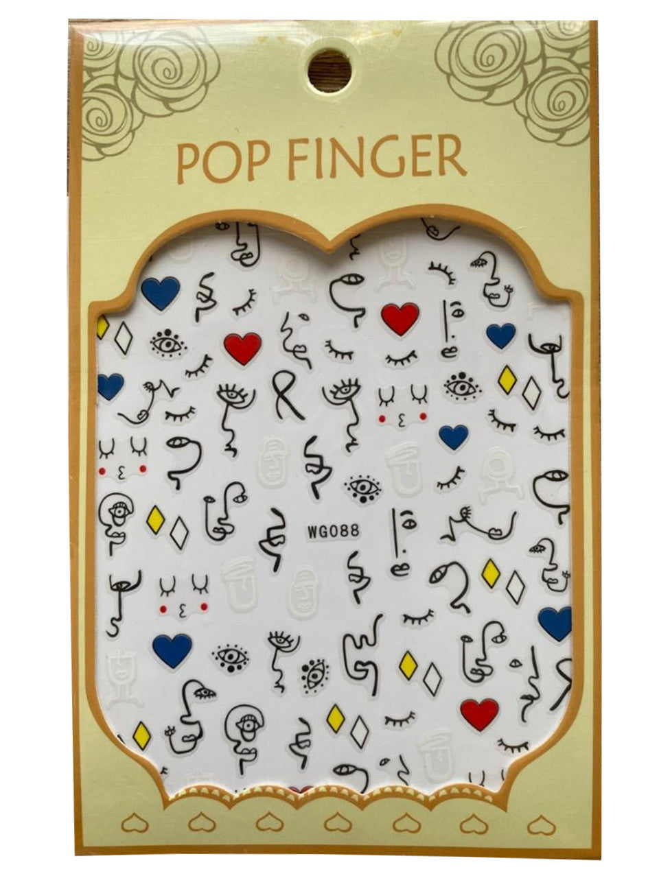 Pop Finger 3D Design Nail Stickers WG088 – Rostros Abstractos, Ojos y Corazones