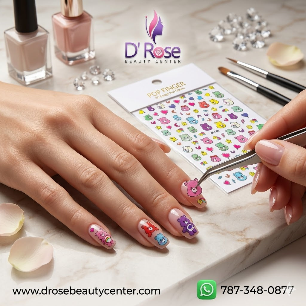 Pop Finger 3D Design Nail Stickers WG100 – Ositos, Corazones, Estrellas y Arcoíris