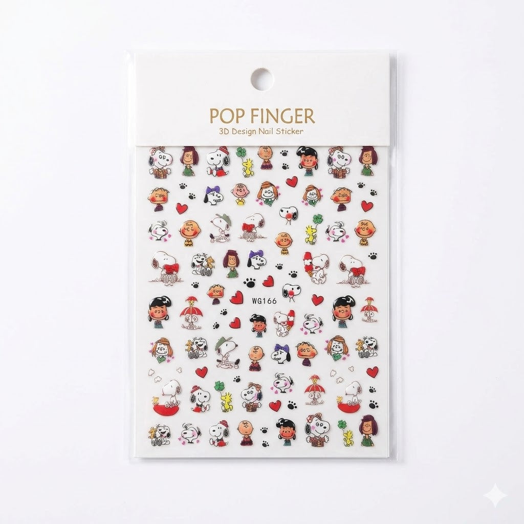 Pop Finger 3D Design Nail Stickers WG166 – Personajes, Corazones y Huellas
