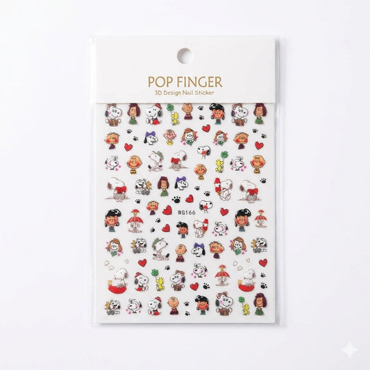 Pop Finger 3D Design Nail Stickers WG166 – Personajes, Corazones y Huellas
