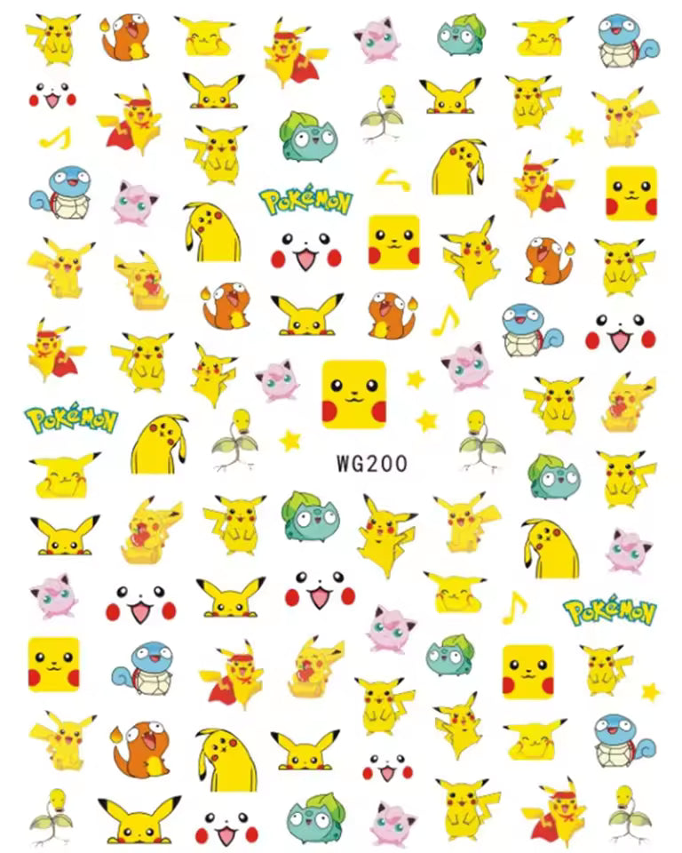 Pop Finger 3D Design Nail Stickers WG200 – Personajes Coloridos