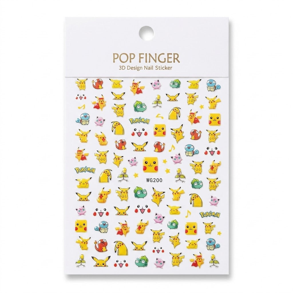 Pop Finger 3D Design Nail Stickers WG200 – Personajes Coloridos