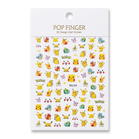 Pop Finger 3D Design Nail Stickers WG200 – Personajes Coloridos