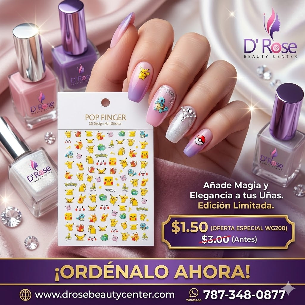 Pop Finger 3D Design Nail Stickers WG200 – Personajes Coloridos