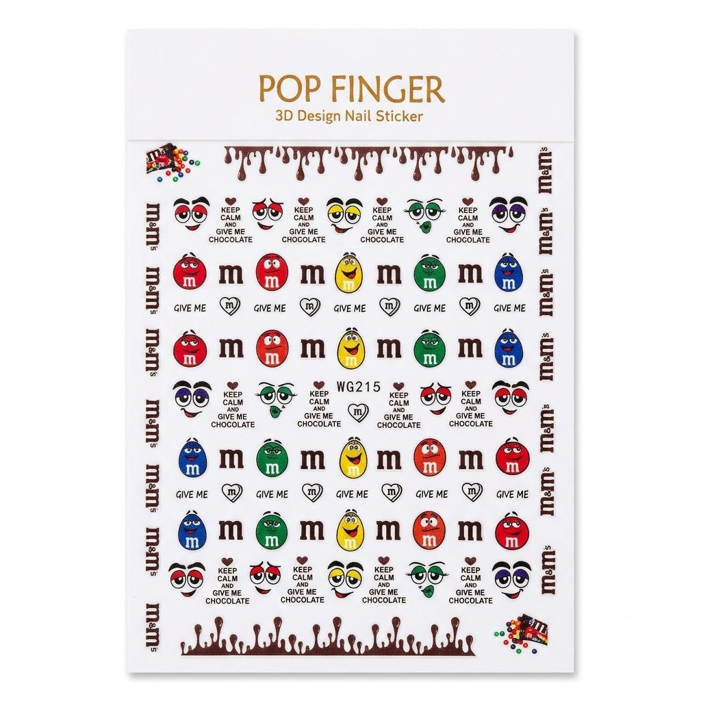 Pop Finger 3D Design Nail Stickers WG215 – Chocolate, Personajes y Efecto Drip