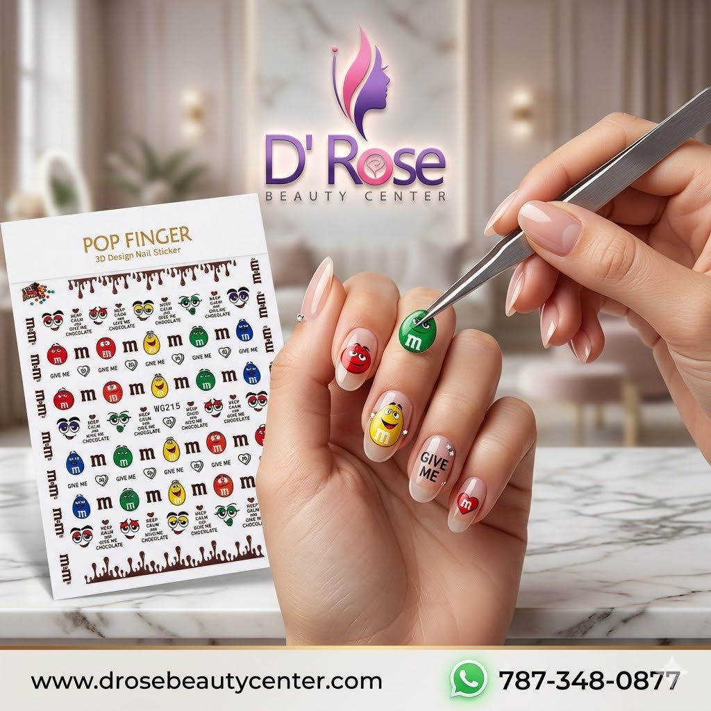 Pop Finger 3D Design Nail Stickers WG215 – Chocolate, Personajes y Efecto Drip