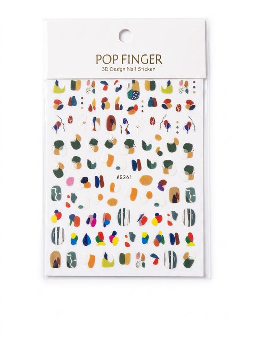 Pop Finger 3D Design Nail Stickers WG261 – Diseños Abstractos Multicolor