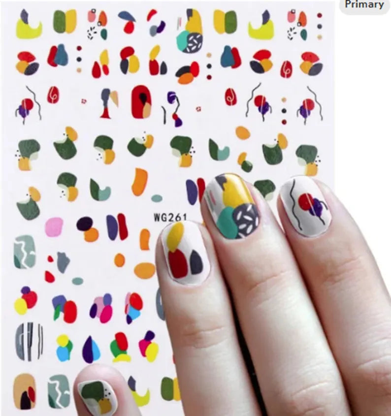 Pop Finger 3D Design Nail Stickers WG261 – Diseños Abstractos Multicolor