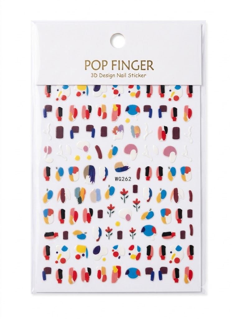 Pop Finger 3D Design Nail Stickers WG262 – Diseños Abstractos Multicolores
