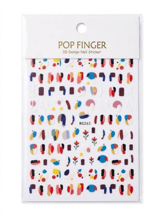 Pop Finger 3D Design Nail Stickers WG262 – Diseños Abstractos Multicolores