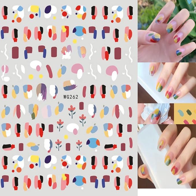 Pop Finger 3D Design Nail Stickers WG262 – Diseños Abstractos Multicolores