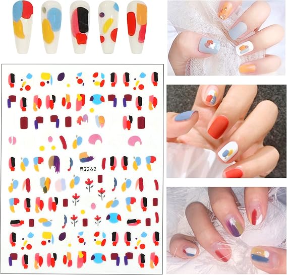 Pop Finger 3D Design Nail Stickers WG262 – Diseños Abstractos Multicolores
